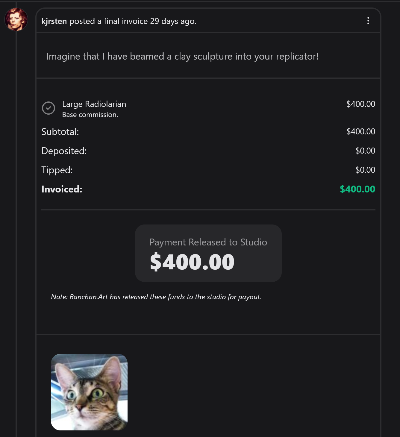Example released payment